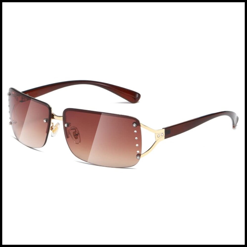 Retro Rectangle Sunglasses Rimless Frame Vintage … - image 1